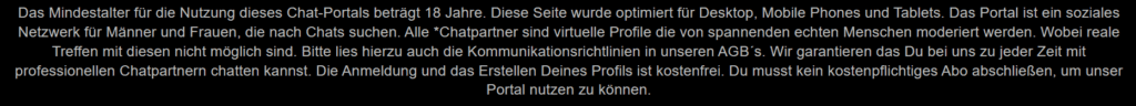 Fetoo im Test: Die Schweizer Klon-Fabrik schlägt erneut zu In der Fußzeile befindet sich das Geständnis, dass es fiktive Profile gibt.