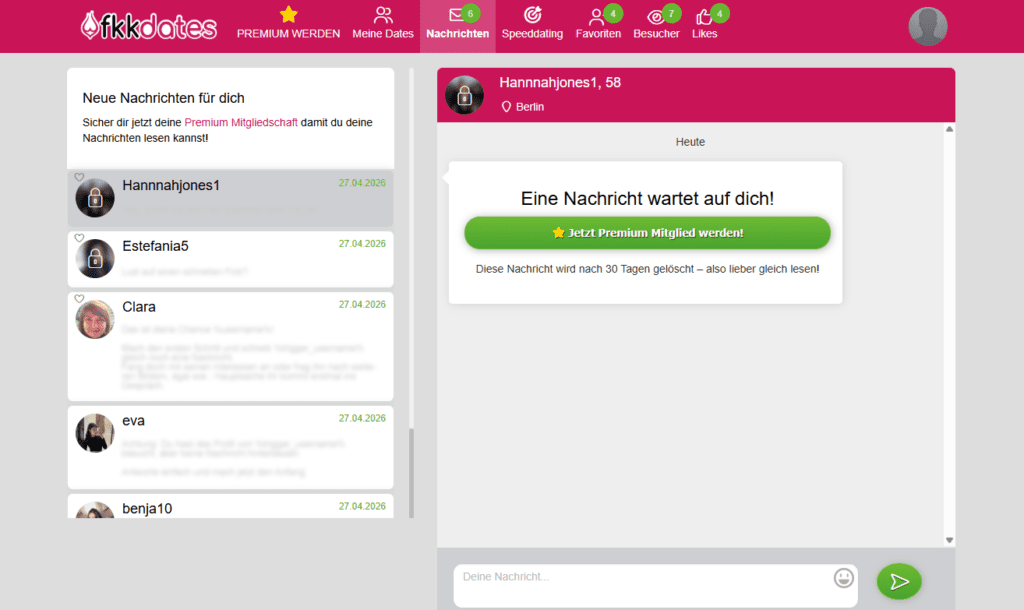 Fkkdates.com – Die nackte Wahrheit über eine kostspielige Bot-Abzocke Diese Nachrichten haben wir bei der Registrierung erhalten, ohne ein Foto oder ähnliches hochzuladen.